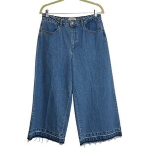 Zara Woman Premium Denim Collection Womens Jeans Large Wide Leg Crop Raw Hem